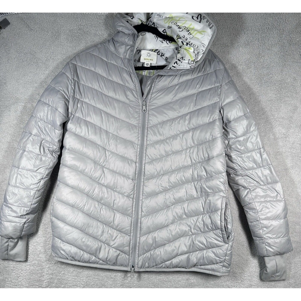 OFFLINE by Aerie‎ Lightweight Puffer Jacket Silver Hooded Zip Up Women's XS